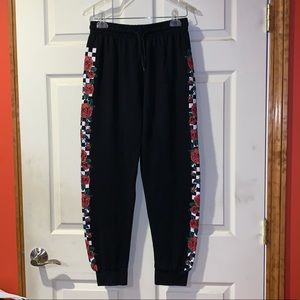 Black Joggers with Rose Petal Design